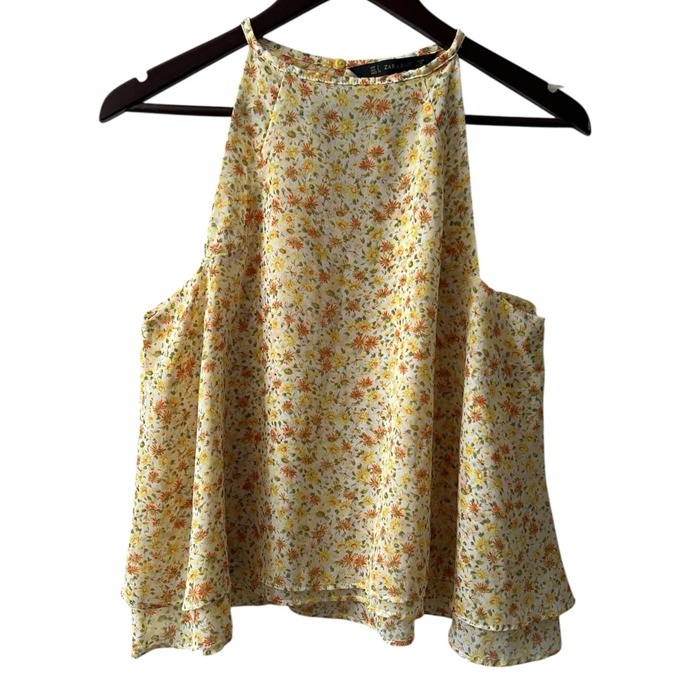 Zara‎ Floral Yellow Sleeveless Top